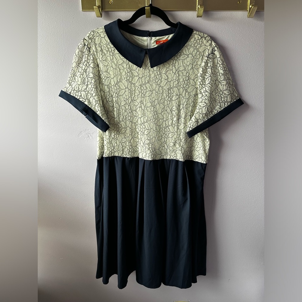 ModCloth NWT Navy Lace Contrast Dress 2X Peter Pan Collar Fit & Flare
